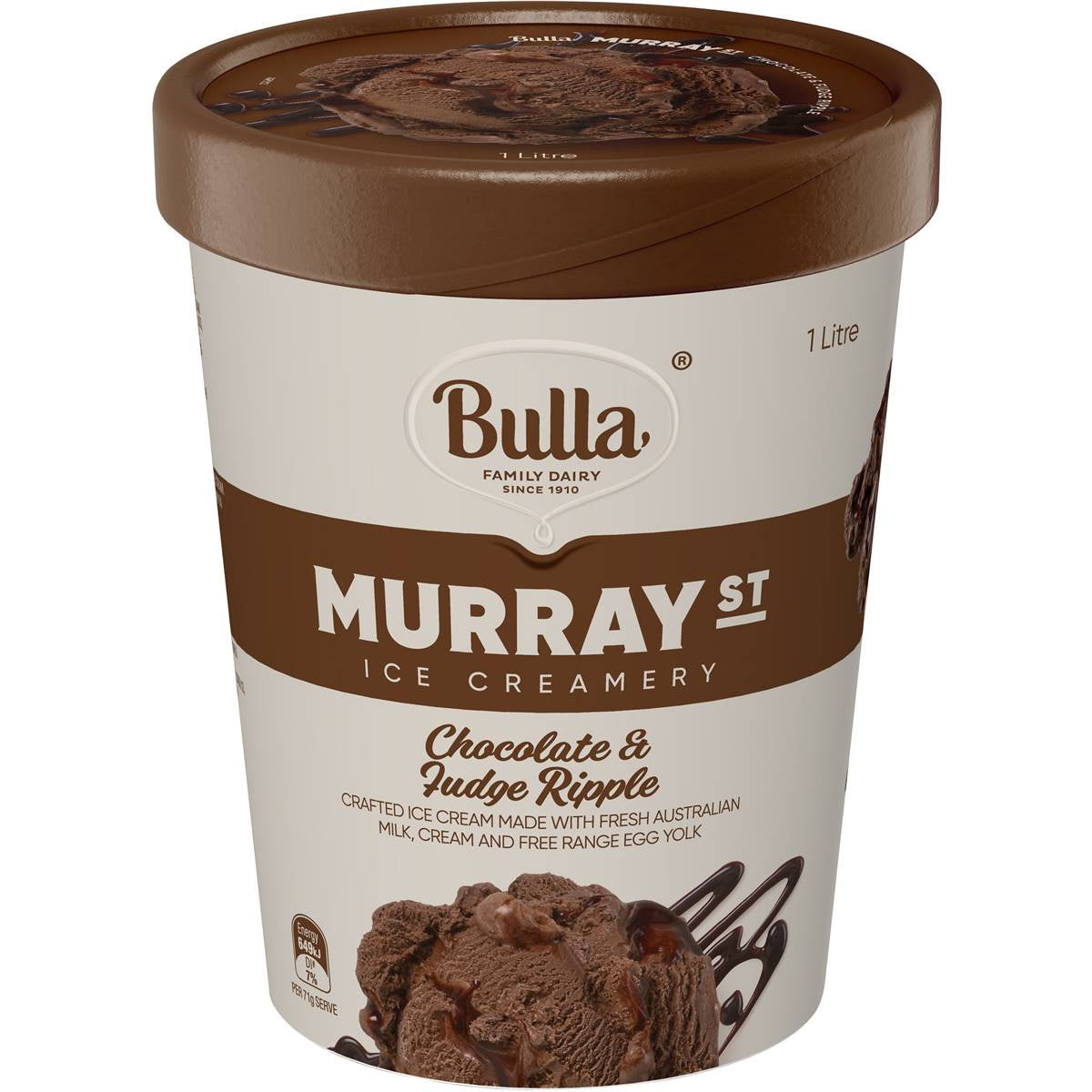 Bulla Ice Cream Murray St Chocolate Fudge Ripple 1L