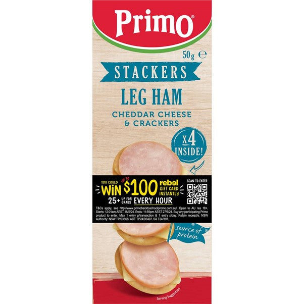 Primo Stackers Leg Ham, Cheddar Cheese & Crackers 50g