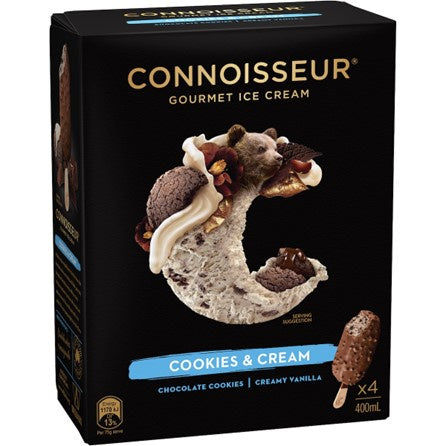 Connoisseur Cookies & Cream Ice Cream 4pk