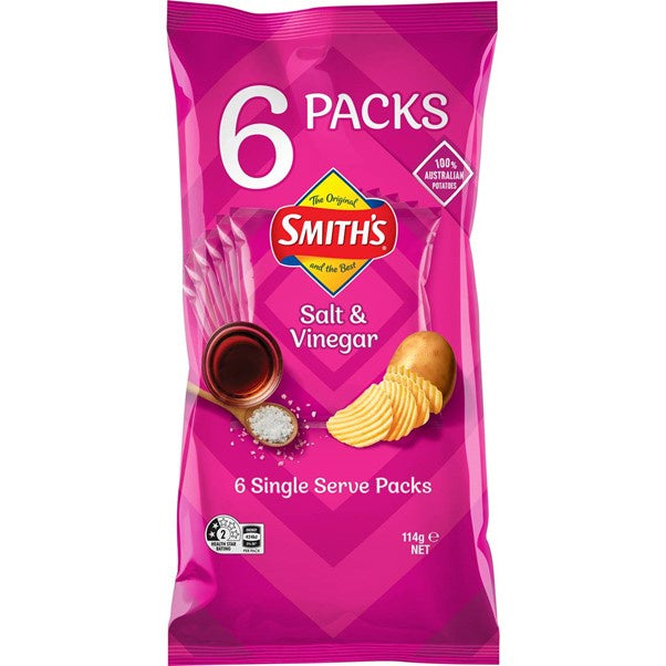 Smiths Crinkle Cut 6 pack 114g - Salt & Vinegar