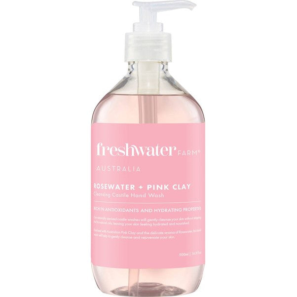 Freshwater Farm Castile Hand Wash 500ml - Rosewater & Pink Clay Cleansing