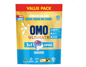 Omo Ultimate 3in1 Sensitive Laundry Capsule Value Pack 50pk