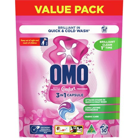 Omo Touch Of Comfort 3in1 Laundry Capsule Value Pack 50pk