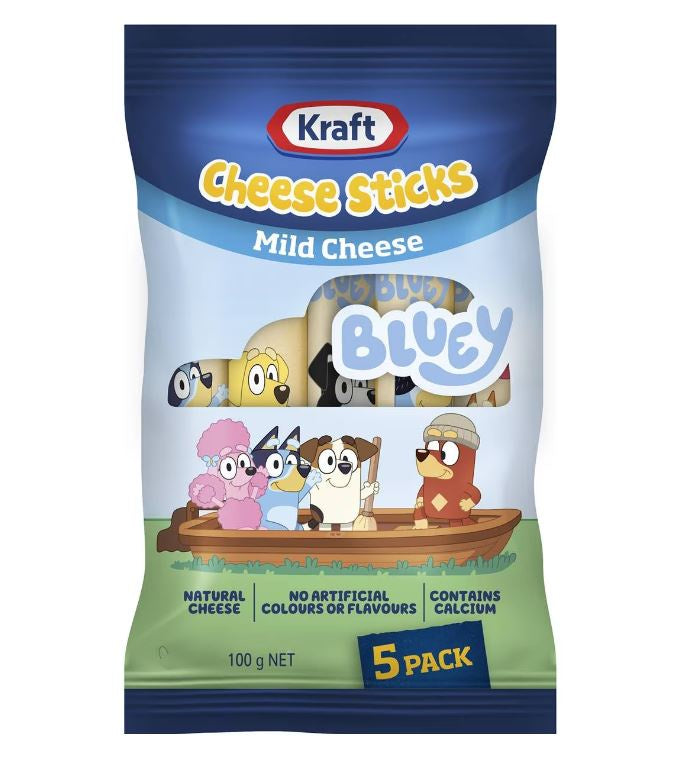 Kraft Cheese Sticks Mild Bluey 5pk 100g