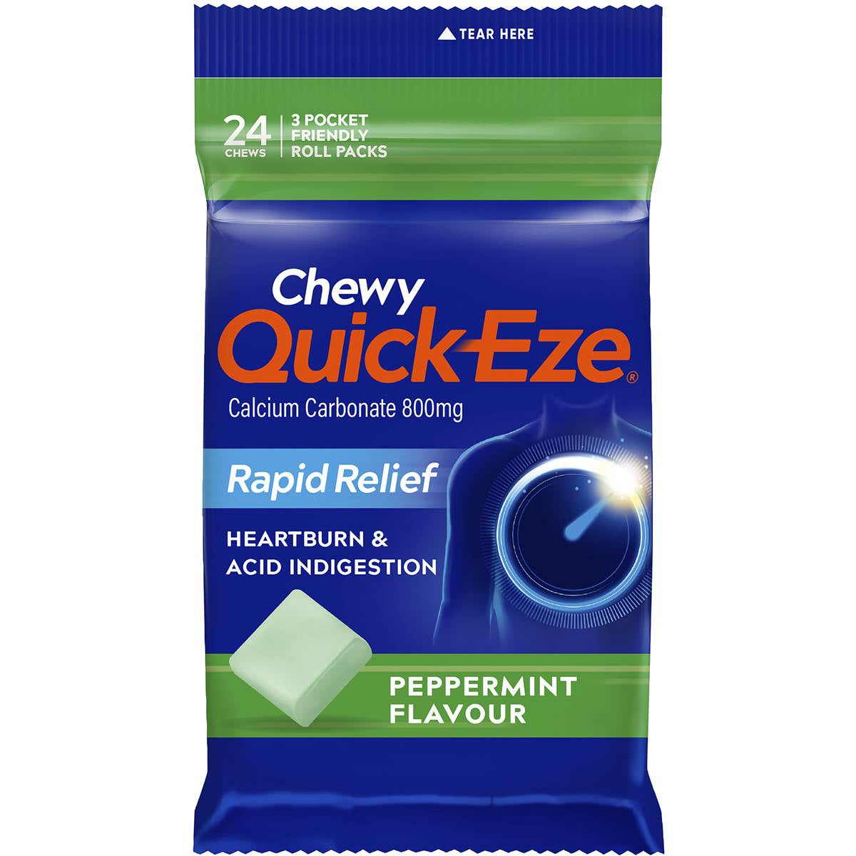 Quick-eze Heartburn & Indigestion Relief Chewy Peppermint 24pk