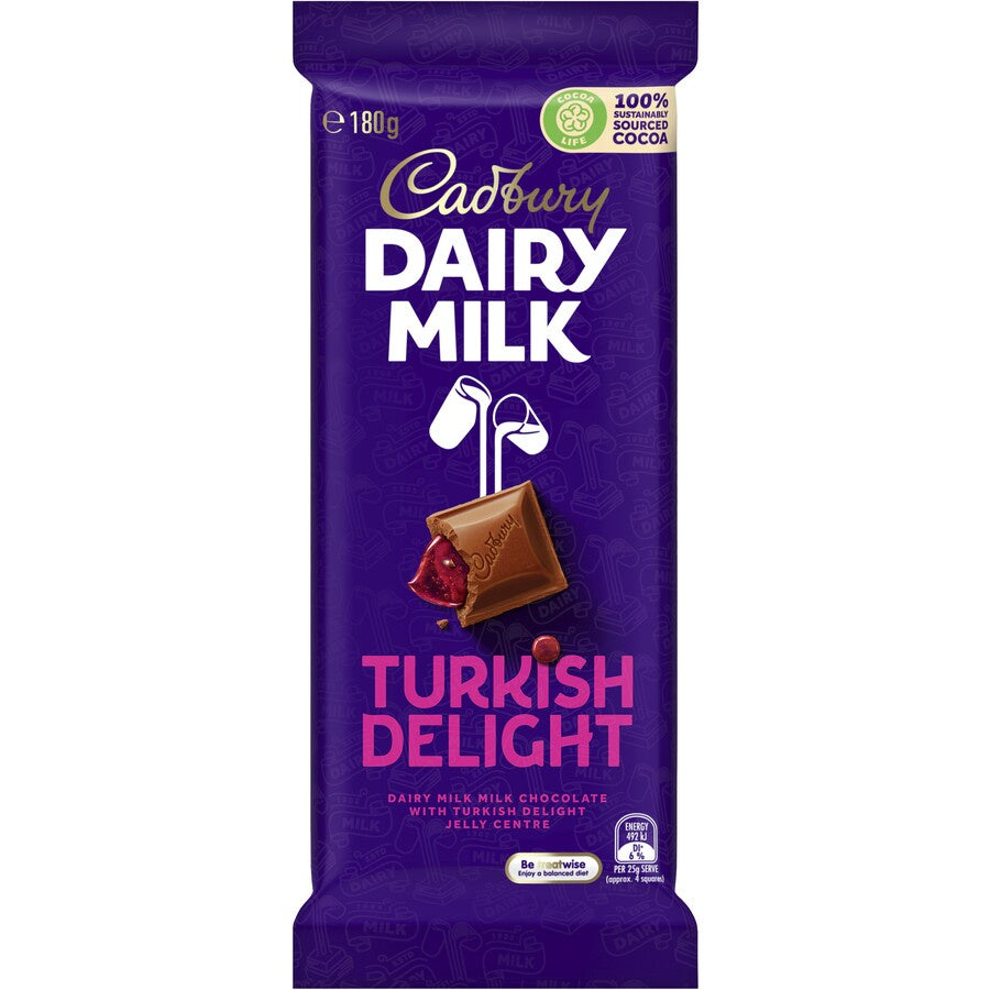 Cadbury Dairy Milk Turkish Delight Chocolate Block 180g