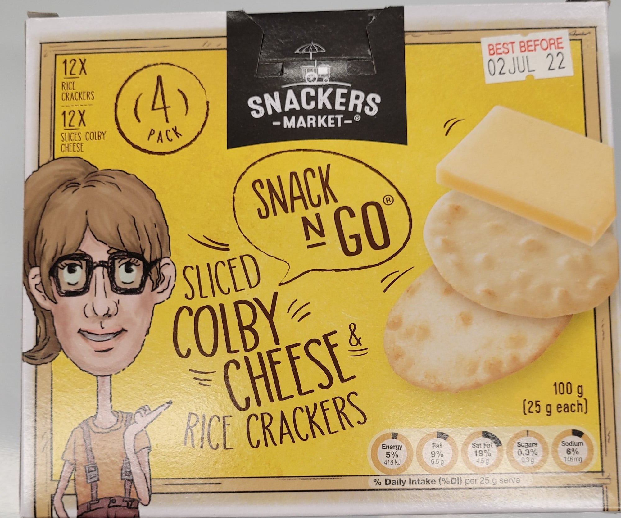 Snackers Market Snack n Go Colby Cheese & Rice Crackers 100g 4Pk