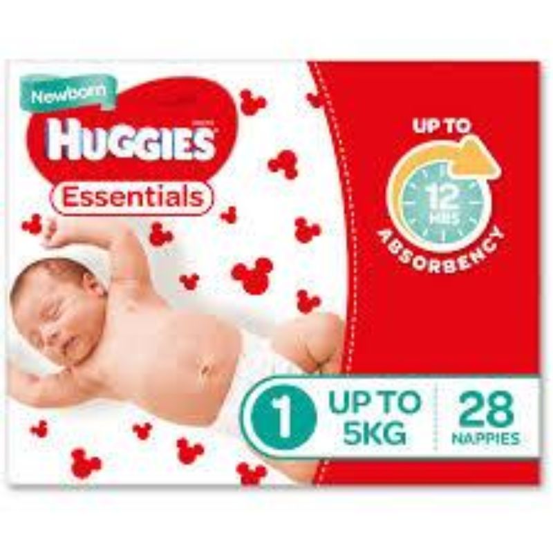 Huggies Essential Nappy Size 1 Newborn Up To 5kg 28pk