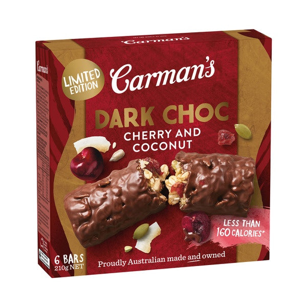 Carman's Dark Choc Cherry & Coconut Bars 6pk