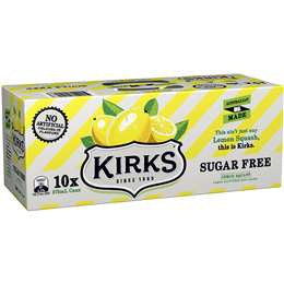 Kirks Cans Sugar Free Lemon Squash 10x375ml