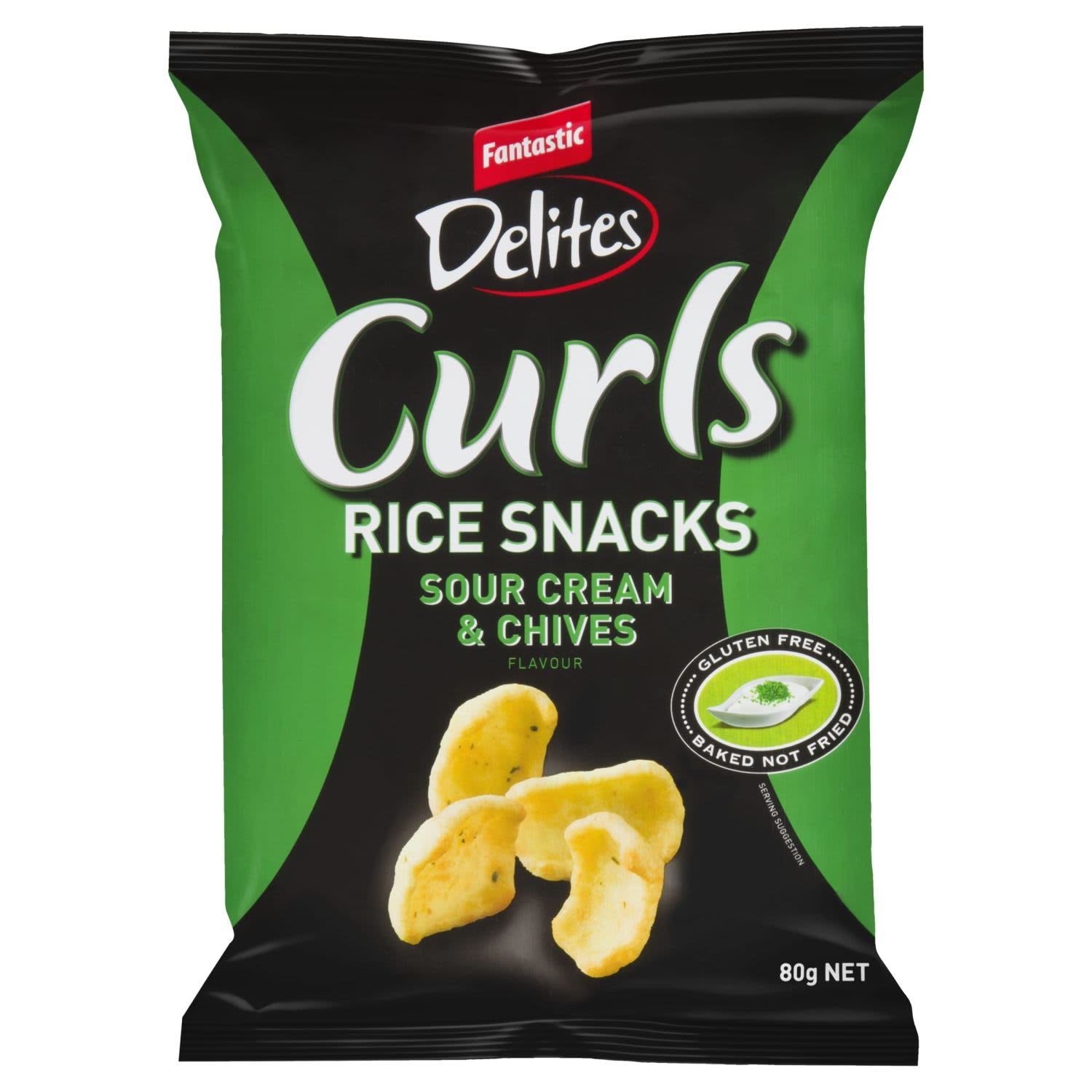 Fantastic Delites Curls Rice Snacks Sour Cream & Chives 80g