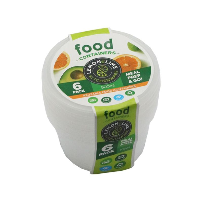 Lemon & Lime Kitchenware Disposable Food Containers Round 500ml 6pk