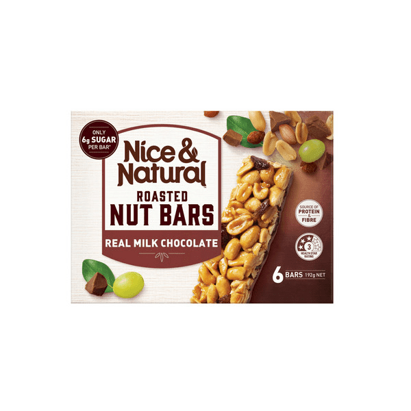 Nice & Natural Roasted Nut Bars Real Milk Chocolate 6pk