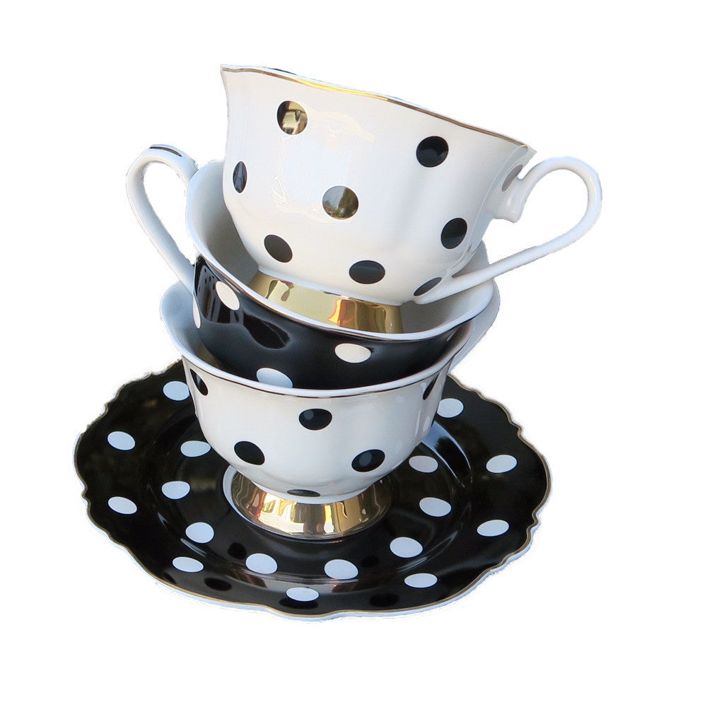 Blue Cadeaux Cup & Saucer Black White Spots