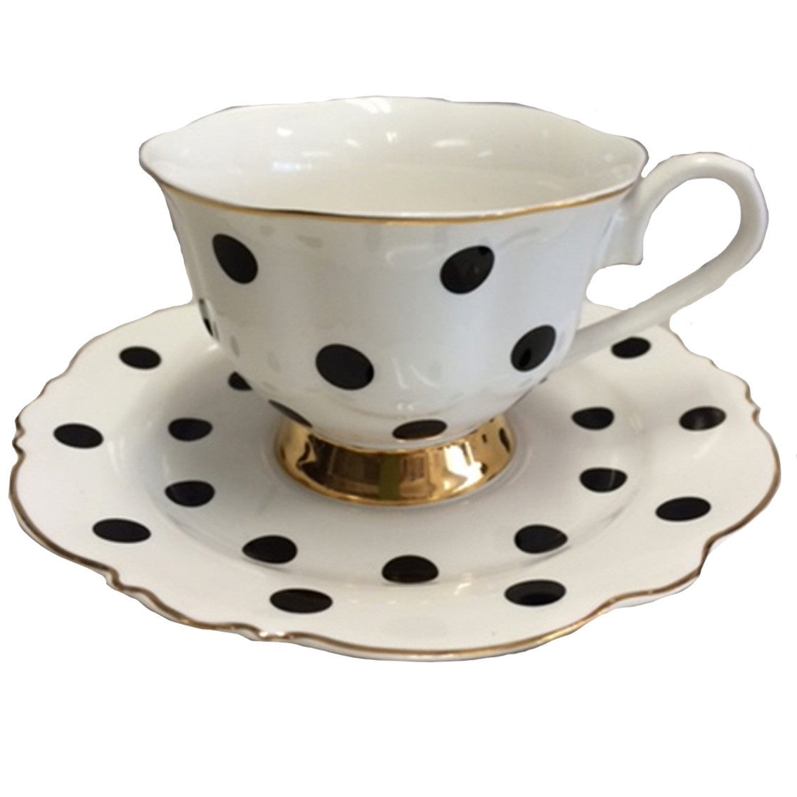 Blue Cadeaux Cup & Saucer White Black  Spots