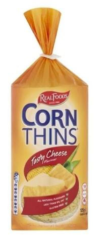 Real Foods Corn Thins Tasty Cheese 125g