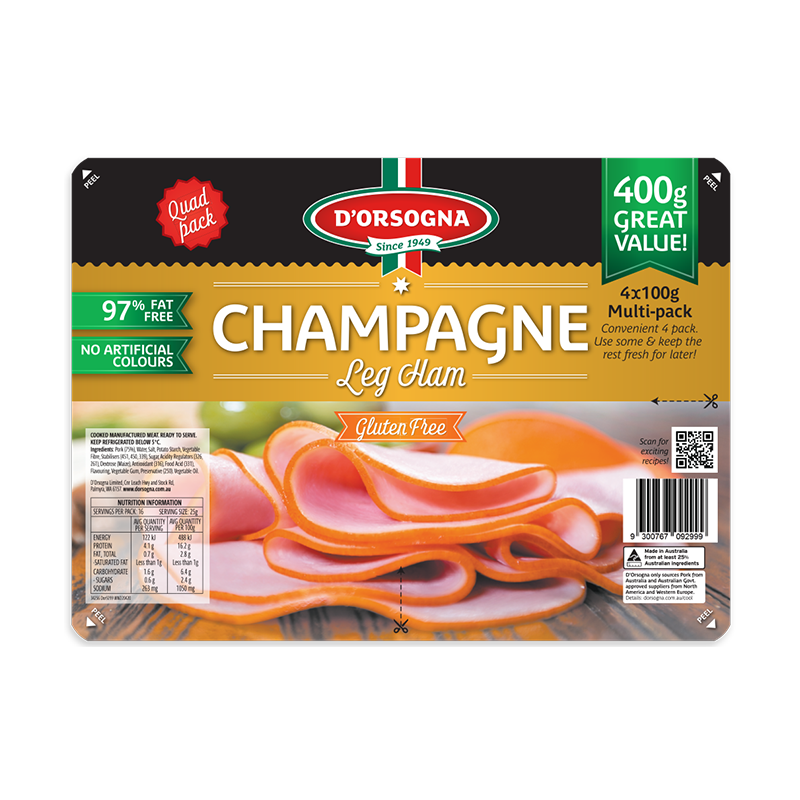 D'Orsogna Champagne Leg Ham Sliced 4pk 400g