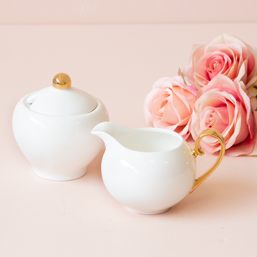 CRD Sugar Bowl & Creamer  - Ivory & Gold