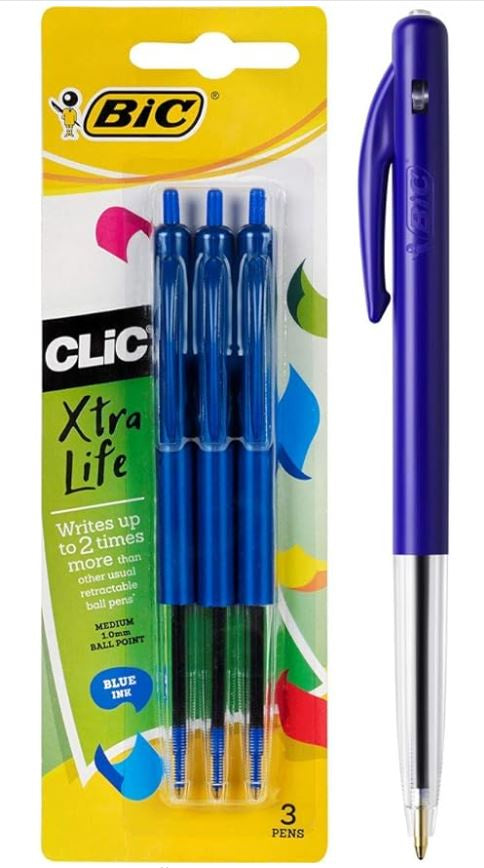 Bic Pen Clic Blue 3pk