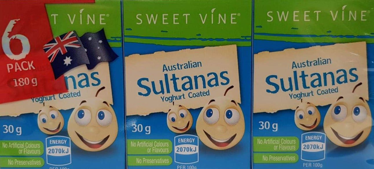 Sweet Vine Yoghurt Coated Sultanas 6pk 180g